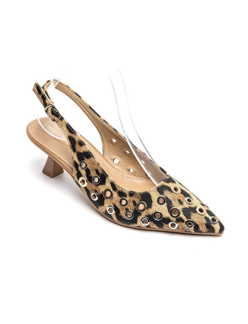 Sapato Salto Tachas Ecopele Leopardo
